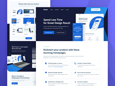 Ehya Product Landing Page apps bootstrap dashboard design tools exploration landing page landing page template marketing platform minimal shadow ui element visual exploration web design