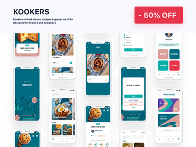 KOOKERS - Food videos, recipes & groceries bank card booking booking app clean ui food food app food delivery food order food ordering mobile app modern recipe app recipes template themes ui design ui kit ui ux user interface wallet