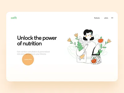 Getfit Website Design clean clean ui concept design diet fitness flat health illustration interface landing minimal modern nutrition trending typography web website whitespace