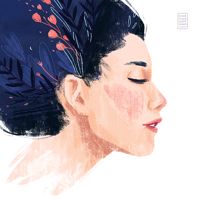 Mind Travelling botanical illustration editorial editorial illustration florals illustration magic illustration portrait portrait illustration woman illustration woman portrait