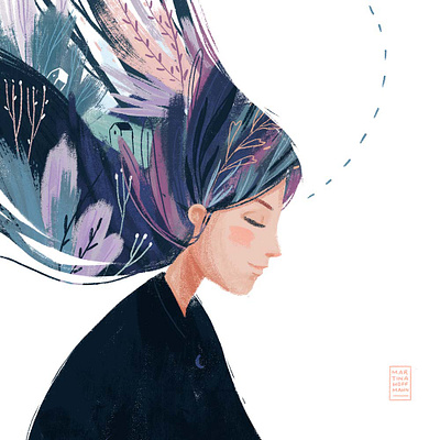 Mind Travelling 02 botanical illustration editorial editorial illustration florals illustration magic illustration mind travelling portrait portrait illustration woman illustration woman portrait