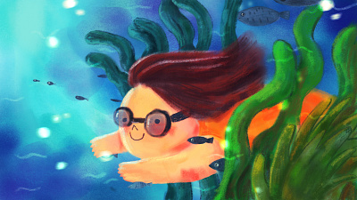 Search character design children illustration cute character digital illustration girl picturebook underwater