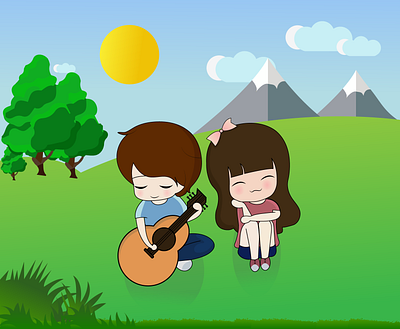 Love Paradise Vector Illustration art cartoon character design design drawing flat character drawing flat illustration guitar hill music sketch sun trees vector vector illustration