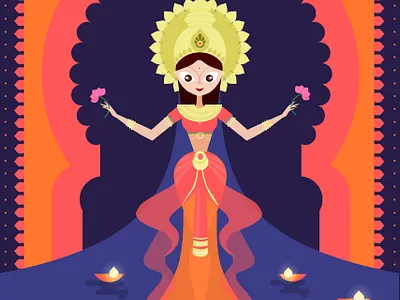 Flat Colorful Diwali Laxmi Goddess colorful dhanteras diwali flat flat design flat illustration goddess gods indiangods laxmi laxmigoddess orange