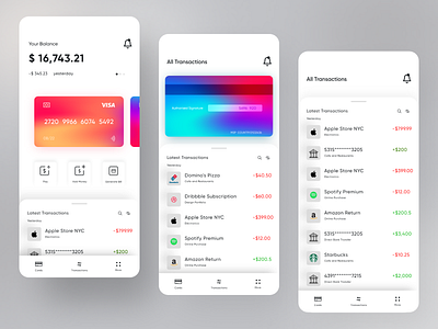 Finance App Visual Exploratioin 2.0. android animation app app design atm bank bank balance banking app card card ui credit card creditcard gradient interaction ios mobile ui prototype uiux uiuxdesign vector illustration