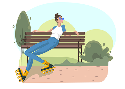 relaxation character girl illustration roller skates vector