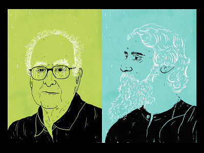 Higgs and Tagore for British Council black blue british council drawing drawingart duotone green illustration illustration art illustration artist illustrator india indian illustrator peter higgs rabindranath tagore