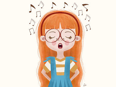 Girl singing character illustration character childrens illustration hand drawn illustration orange procreate stylised