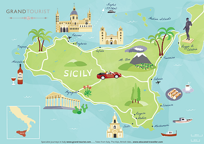 Tourist map of Sicily cartography hand drawn holiday map illustrated map italy map maps sicily tourist map visitor map