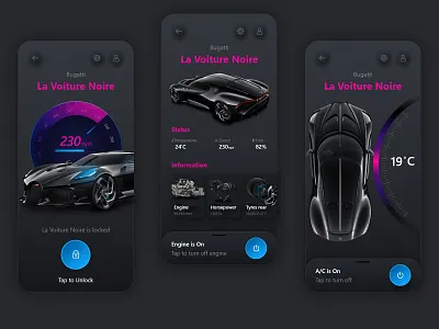 Car App Design app app design black theam bugatti car application multi screens ui design