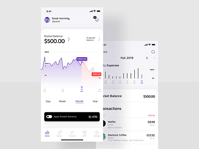 Finance App / Full Dashboard account advance amount android app app design application balance bottom sheet business dashboard app finance app graph ui home screen iphone minimal design money balance payments toggle transfer money ui