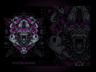 The Gorilla Mechanic Sacred Geometry animal ape character concept creative cyborg design gorilla head illustration mecha mechanic monkey sacredgeometry
