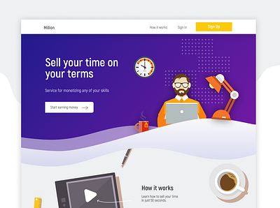 Web App Concept for a freelance platform “Million” cartoon style figma freelance freelance designer illustration platform programming ui uiux web app webdesign website