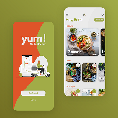 Yum! app delivery eat ecommerce food graphics illustration interface meal menu minimal order portfolio restaurant takeaway ui uidesign uiux uxdesign