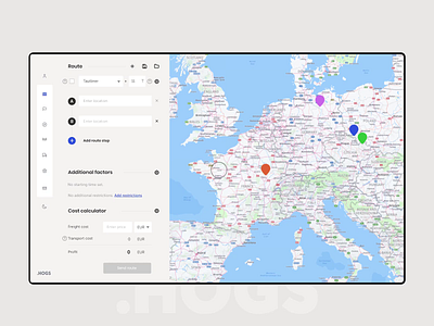 HOGS - New generation of maps for heavy goods vehicle animation app application freight interaction light theme logistics map planning product design route shipping transport typography ui uidesign user experience user inteface ux web app