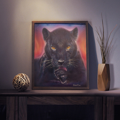 Panther/Night/Scare. airbrush painting