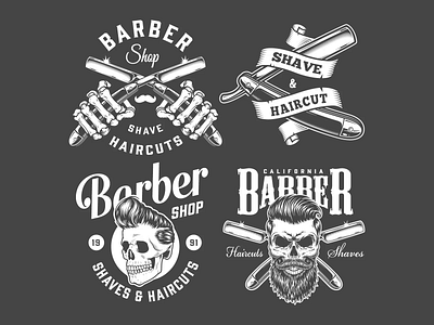 Vintage Barbershop Designs adobe illustrator animated gif animated gifs apparel design barbershop barbershop logo exterior design graphic graphic design interior design monochrome vector vector illustration vintage vintage logo