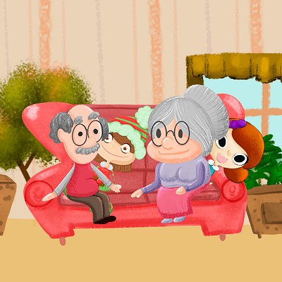 Grandparents (abuelitos) 2d character design girl grandma grandmother grandpa grandparents illustration toddler