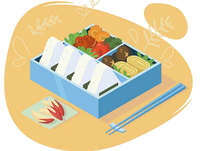 Bento adobeillustator bento design flat food illustration isomerty isometric illustration japanese food vector