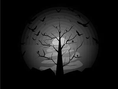 Tree on a moonlit night design illustration moon moonlight negative negativespace