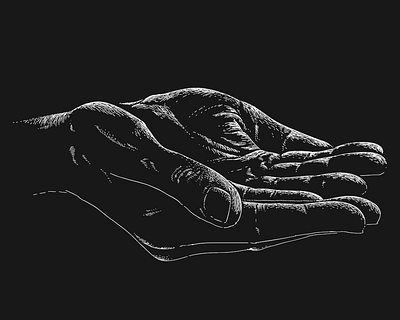 Hands black and white drawing engraving hand illustration illustration inverted lineart shading white on black