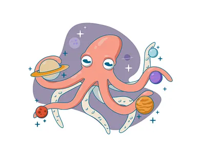 Space octopus adobeillustator design flat illustration octopus space vector