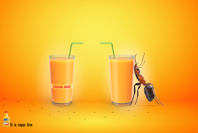 Suger Free adobe advertising ant creative design drink free frish juice orange sugar sweet sweets