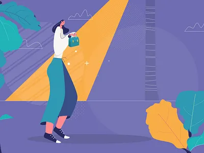 Woman walking with lunch box animation art design flat flat illustration flatdesign illustration illustrator lunch lunchbox minimal plant street tree vector walking woman