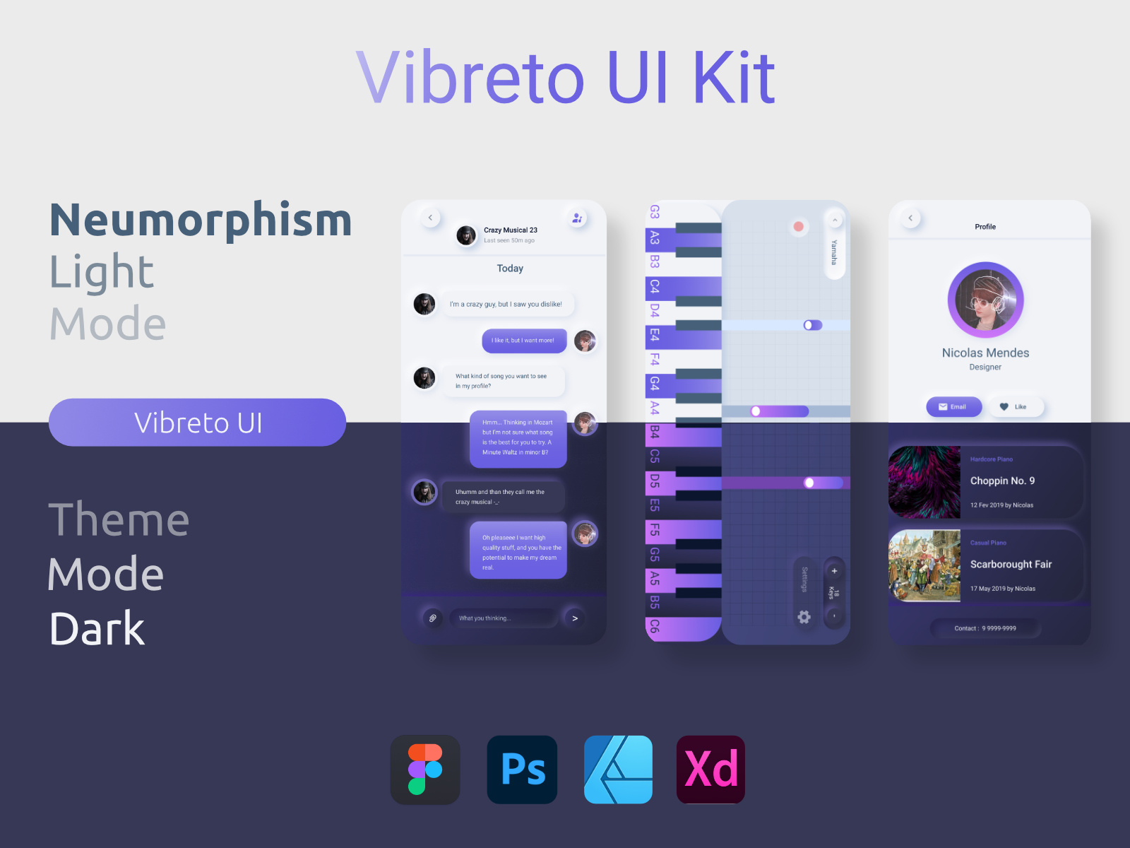 Example of Vibreto UI Kit - Piano Mobile App