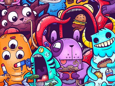 Monster Meals colorful design eating food fun illustration monsters puzzle