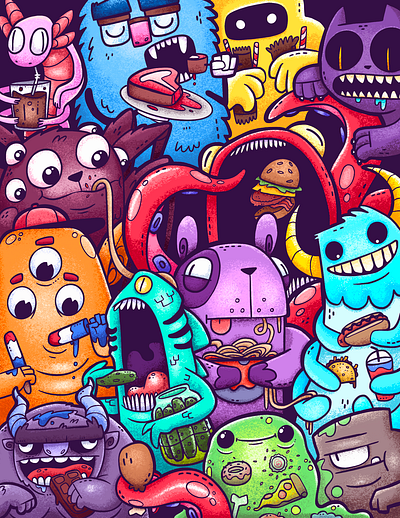 Monster Meals colorful design eating food fun illustration monsters puzzle