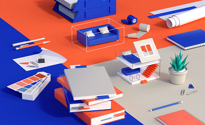 Stationery architechture c4d desk folder illustration organize stationery