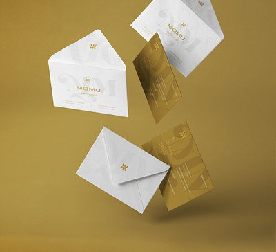 Branding Momu accessory store brand woman corporative female accessories female brand gold golden logo accessories logo gold stationery stationery design stationery set woman