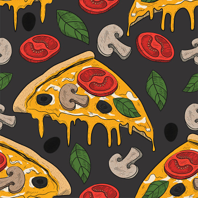 Slice of pizza seamless pattern in sketch engraving style backdrop backdrops background branding business illustration design engraving hand drawn icon illustration pattern pizza seamless sketch vector