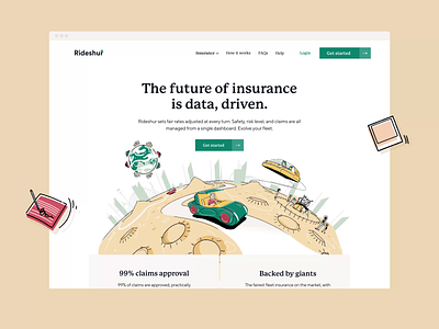 Rideshur — Homepage agency animation animation after effects app beige branding branding agency clean homepage illustration london masthead rideshur saas tech together ui ux web web design