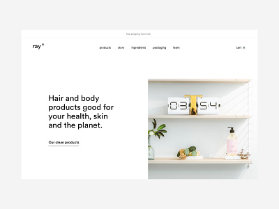 ray hero conditioner cosmetics design haircare hero homepage minimal shampoo skinncare ui ux