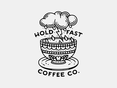 Hold Fast - Electric Brew american traditional tattoo cafe cloud coffee coffee shop cup electric illustration lightning storm tattoo tea cup thin line