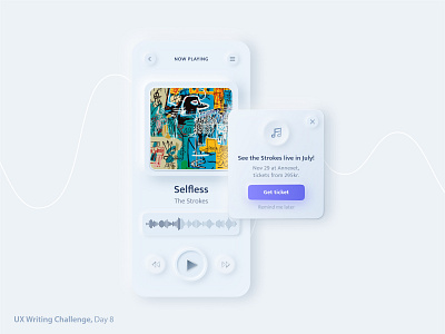 UX Writing Challenge, Day 8 band duxw duxwc music player music player ui neomorphism neumorphism player pop up soft ui ux writing