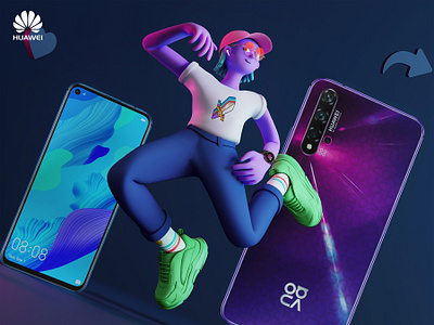 Huawei - HU, the Digital Influencer app blender campaign character characterdesign design illustration instagram interface octane tiktok ui ux web