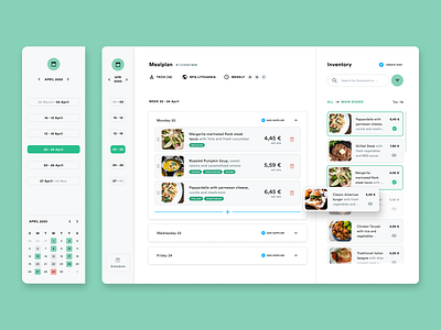 Mealplan Creator Tool calendar classic design desktop drag and drop elegant filters food meal meal planner meal prep minimal navigation saas saas website search staff tool ui ux