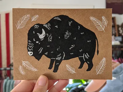 Bison greeting card art illustration nature screen print screenprint screenprinting