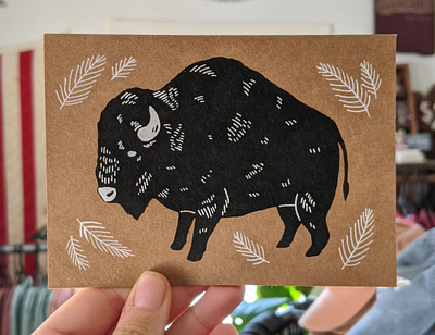 Bison greeting card art illustration nature screen print screenprint screenprinting
