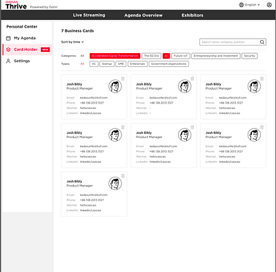 Dashboard Business Card ui ux