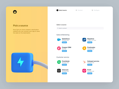 Data Pipeline Onboarding UI 3d configure connect crm portal data destination onboarding pipeline pipelines plug portal source timeless udhaya ui ux web