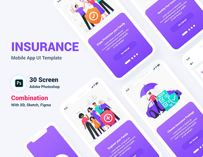 Insurance Mobile App UI Template android branding colorful family insurance fire insurance freelancer health insurance home insurance illustration insurance ios life insurance marine insurance psd template ui ux