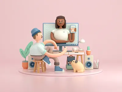 Learning 3d c4d character design dog homework illustration learning person render