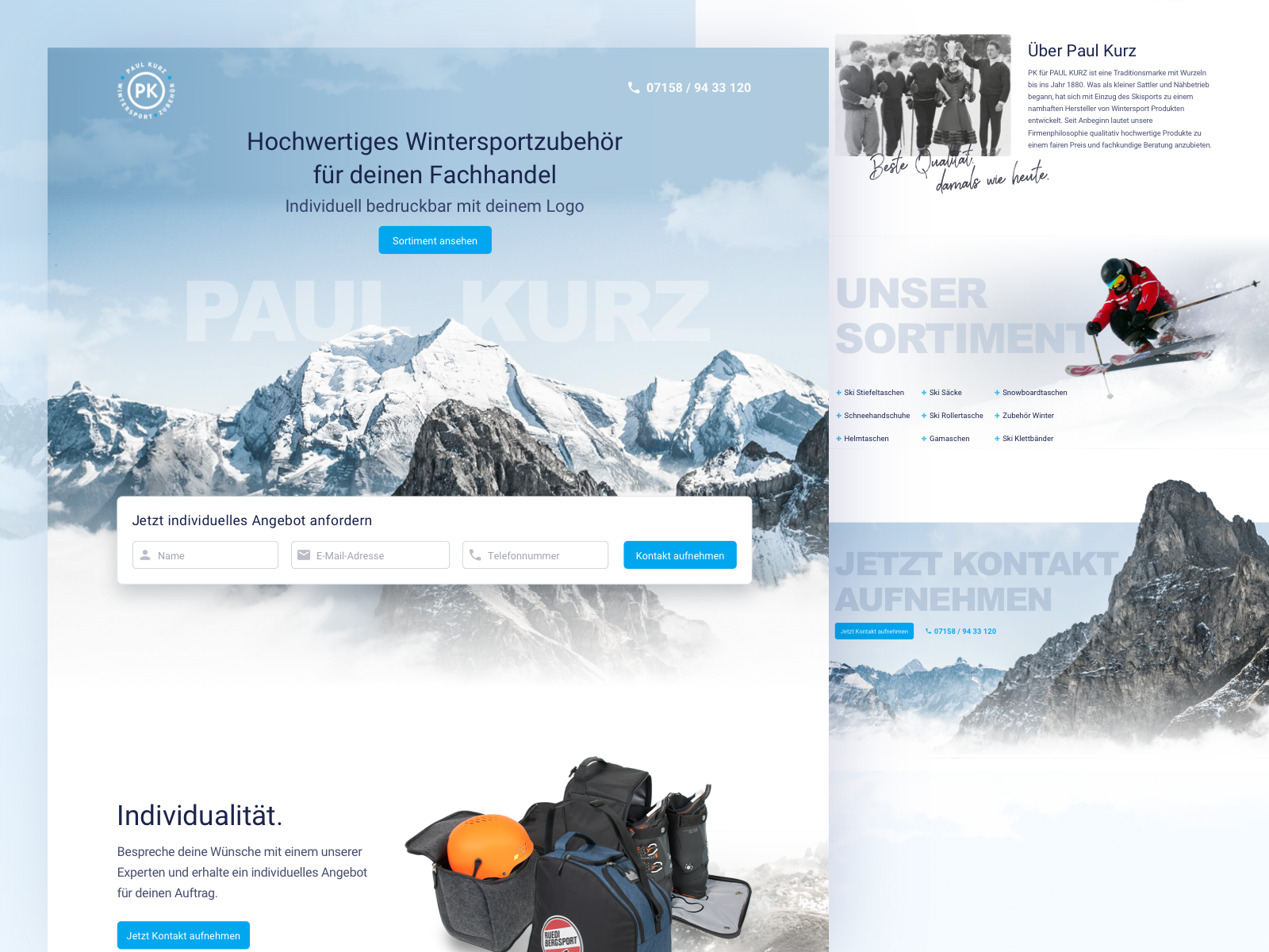 Example of Landingpage for winter sport accessories / Wintersportartikel