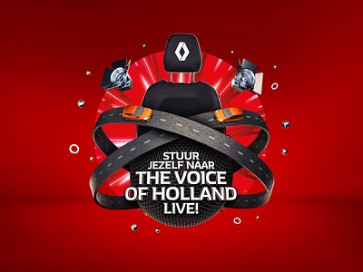 Renault x TVOH - Campaign Artwork 3d artwork auto branding c4d campaign car chair clio colorful design identity illustration liveshow logo red renault road show thevoice