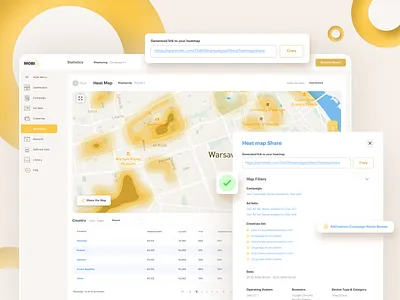 Heat Map & Location – OpenMobi ads campaign dashboard design design filters heatmap localization map design menu ui openmobi popup design summary table design ui ux