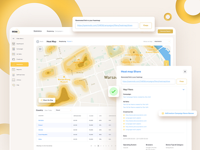 Heat Map & Location – OpenMobi ads campaign dashboard design design filters heatmap localization map design menu ui openmobi popup design summary table design ui ux